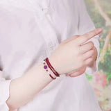 Natural Garnet Stone Bracelet Wine Red Bead Tibetan Silver Women Crystal