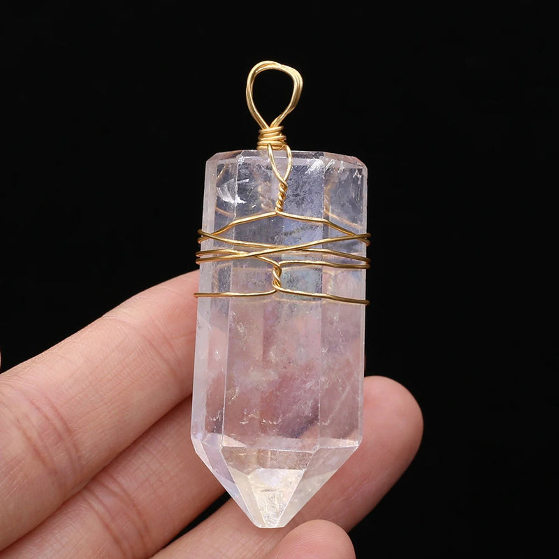Clear Quartz Pendant Crystal Point Charms Pendulum Necklace