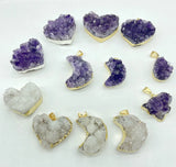 Quartz Crystal Amethyst Heart Moon Pendant Raw Slab Geode DIY Jewelry Making