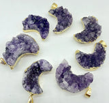 Quartz Crystal Amethyst Heart Moon Pendant Raw Slab Geode DIY Jewelry Making