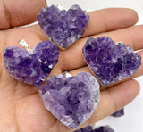 Quartz Crystal Amethyst Heart Moon Pendant Raw Slab Geode DIY Jewelry Making