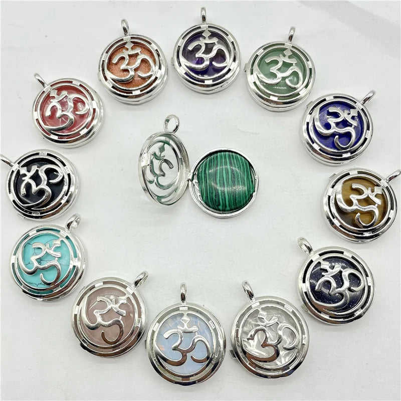 Gem Stone Quartz Crystal Amethyst Tiger-Eye Hollow Box Pendant Set
