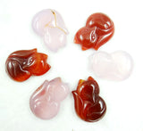 Gem Stone Quartz Fox Charm Pendant Diy Necklace 6 Pcs