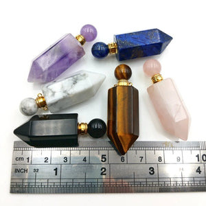 Gemstone Perfume Bottle Pendant Hexagon Crystal Quartz Necklace Diffuser