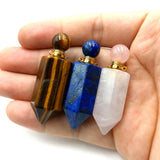 Gemstone Perfume Bottle Pendant Hexagon Crystal Quartz Necklace Diffuser
