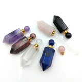 Gemstone Perfume Bottle Pendant Hexagon Crystal Quartz Necklace Diffuser