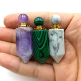 Gemstone Perfume Bottle Pendant Hexagon Crystal Quartz Necklace Diffuser