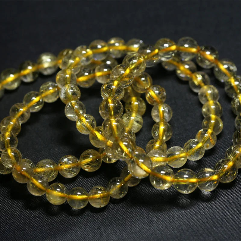 Yellow Hair Needle Rutile Quartz Stretch Bracelet