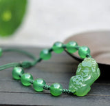 Green Chalcedony Buddha Beads PIXIU Bracelet Hand Knitted Bangle