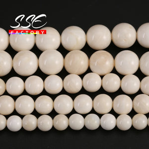 Round Ivory Shell Beads 15'' Strand 6/8/10/12mm