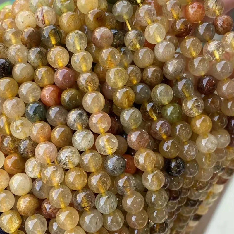 Rutilated Quartz Stone Beads for Jewelry Making - 6 8 10 12mm