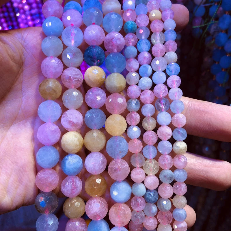 Natural Morganite Beads 6mm 8mm 10mm Faceted Round Gem Beads