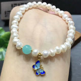 Pearl Bead Tianhe Stone Roasted Butterfly Bracelet Women Jewelry