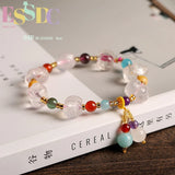 Pink Crystal Zodiac Pig Bracelet Natural Piglet Female Model Ladies Gift