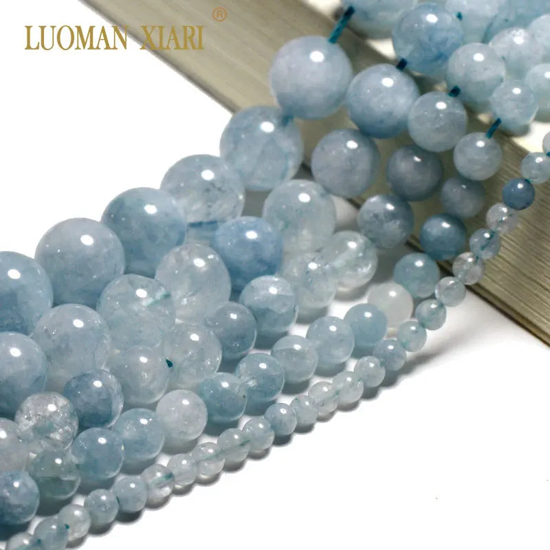 Natural Aquamarine Stone Beads for Jewelry Making Diy Accessories 4/6/8/10/12mm