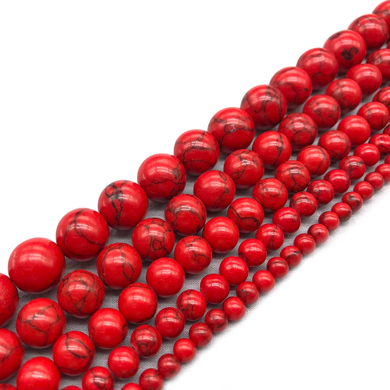 Red Howlite Turquoise Stone Round Loose Beads 4-12 mm for Jewelry Making
