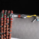Tibetan Five-petal Rudraksha 108 Beads Prayer Bracelet with Tibetan Silver