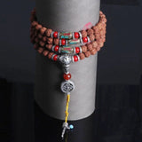 Tibetan Five-petal Rudraksha 108 Beads Prayer Bracelet with Tibetan Silver