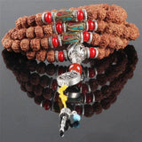 Tibetan Five-petal Rudraksha 108 Beads Prayer Bracelet with Tibetan Silver