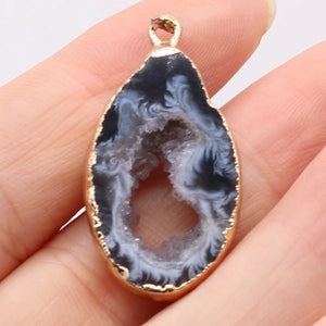 Agate Gilt Edge Irregular Pendant Necklace Earrings