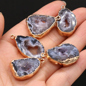 Agate Gilt Edge Irregular Pendant Necklace Earrings