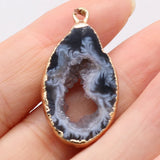 Agate Gilt Edge Irregular Pendant Necklace Earrings