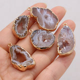 Grey Agate Irregular Gilt Edges Pendant for Jewelry Making