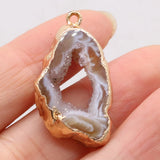 Grey Agate Irregular Gilt Edges Pendant for Jewelry Making