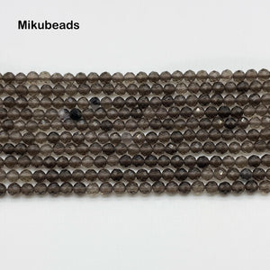 Natural Smoky Quartz Faceted Loose Beads 3mm 4mm Round for Jewelry Making