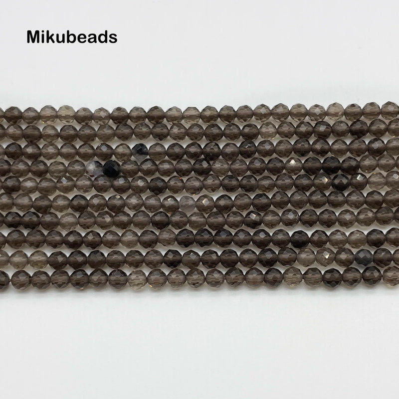 Natural Smoky Quartz Faceted Loose Beads 3mm 4mm Round for Jewelry Making