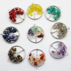 Natural Stone Amethyst Lapis Lazuli Tree of Life Pendant 7 Chakra Reiki Pendant