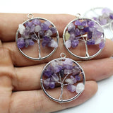 Natural Stone Amethyst Lapis Lazuli Tree of Life Pendant 7 Chakra Reiki Pendant