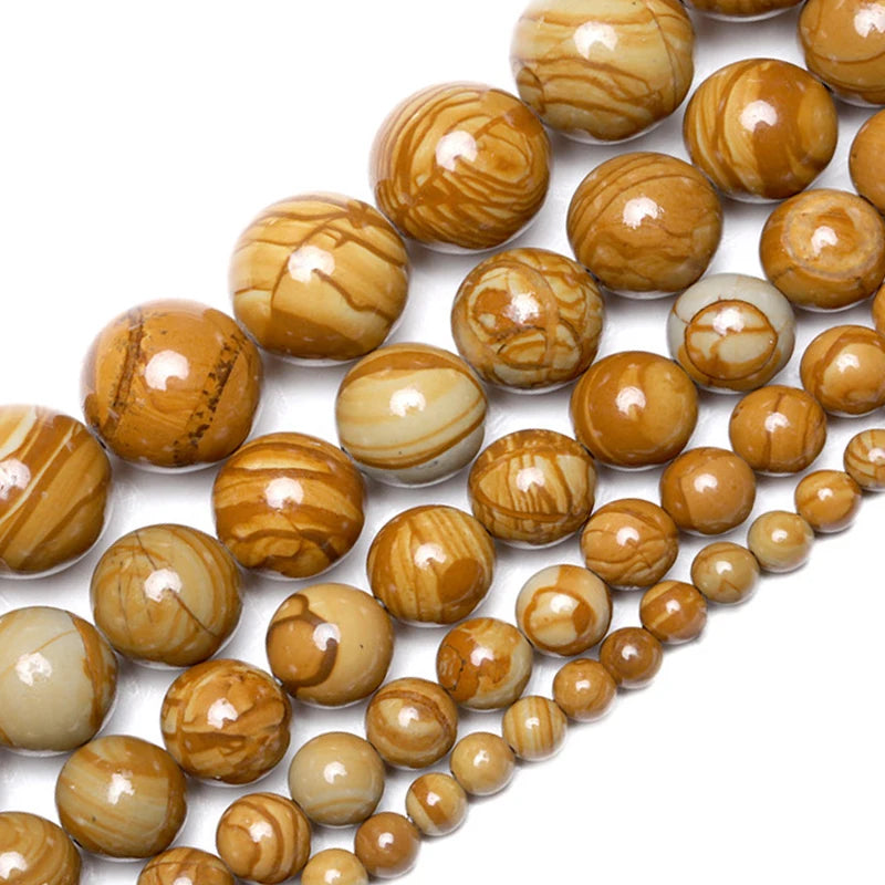 Smooth Brown Wood Grain Natural Stone Beads 4-12mm for DIY Jewelry Making