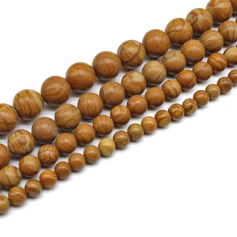 Natural Stone Beads Smooth Brown Wood Grain Loose Beads for Jewelry Making