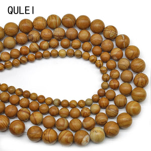 Natural Stone Beads Smooth Brown Wood Grain Loose Beads for Jewelry Making