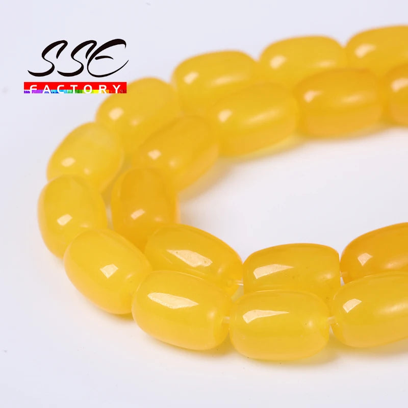 Yellow Agates Drum Barrel Shape Beads for Jewelry Making