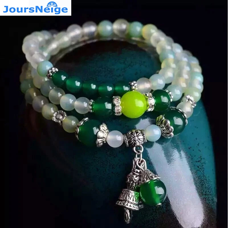 Natural Stone Bracelet Beads with Tibetan Silver Bells Pendant