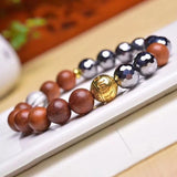 Terahertz Stone Bracelet with Wood Beads - Crystal Jewelry