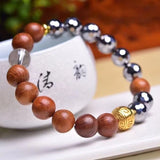 Terahertz Stone Bracelet with Wood Beads - Crystal Jewelry