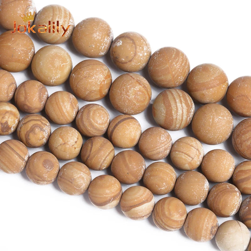 Natural Stone Brown Wood Grain Loose Beads Jewelry DIY 4-16mm