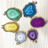 Agates Geode Drusy Druzys Pendant Crystal Flower Slice Necklace Women Jewelry