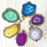 Agates Geode Drusy Druzys Pendant Crystal Flower Slice Necklace Women Jewelry