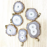 Agates Geode Drusy Druzys Pendant Crystal Flower Slice Necklace Women Jewelry