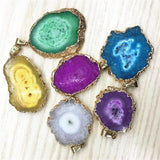 Agates Geode Drusy Druzys Pendant Crystal Flower Slice Necklace Women Jewelry
