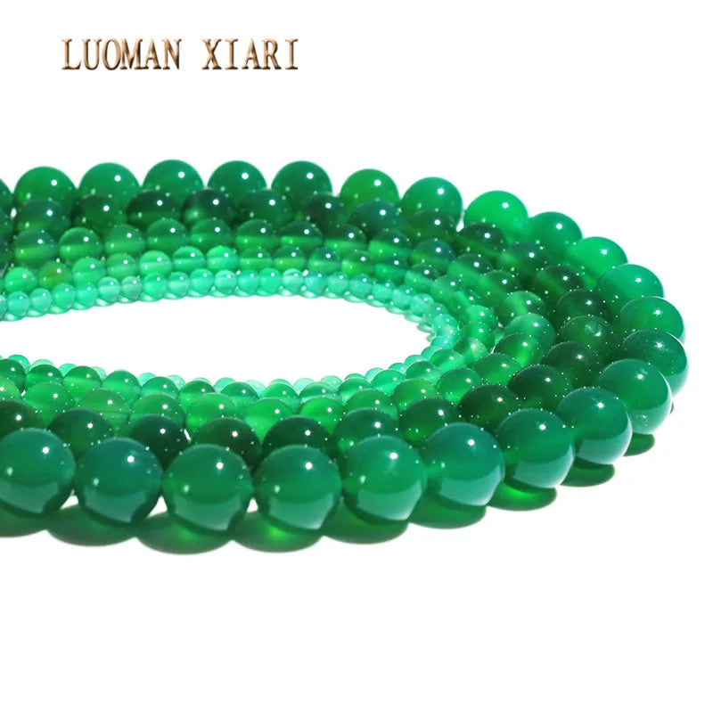 Green Agat Beads Round DIY Bracelet Necklace 15'' Strand Mix 4/6/8/10/12 m