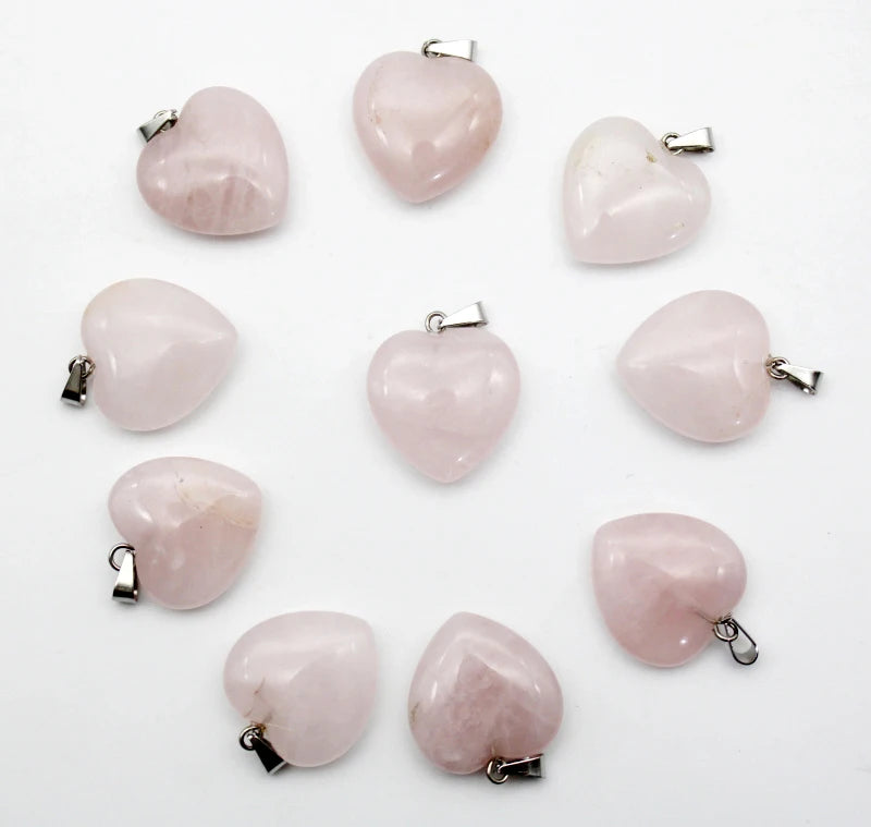 Natural Stone Heart Pendant Amethyst Green Aventurine 16mm 15pcs