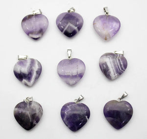 Natural Stone Heart Pendant Amethyst Green Aventurine 16mm 15pcs