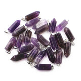 Hexagon Column Quartz Crystal Pendant Purple Agates Charm Necklace