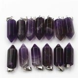 Hexagon Column Quartz Crystal Pendant Purple Agates Charm Necklace