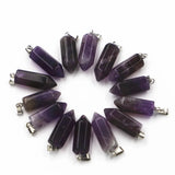 Hexagon Column Quartz Crystal Pendant Purple Agates Charm Necklace